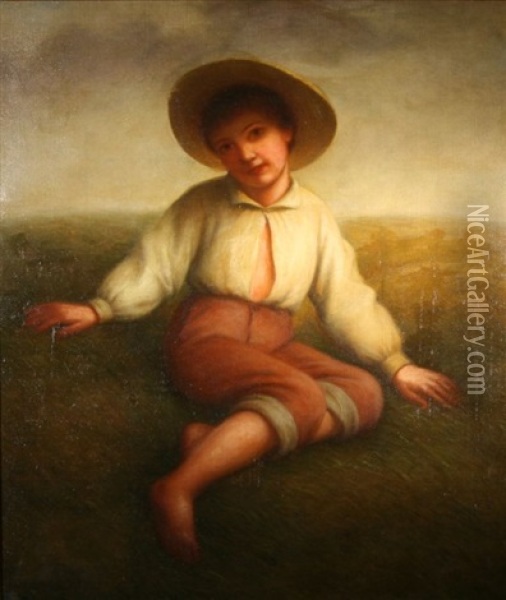 Young Boy In A Field Oil Painting - George Henry Hall
