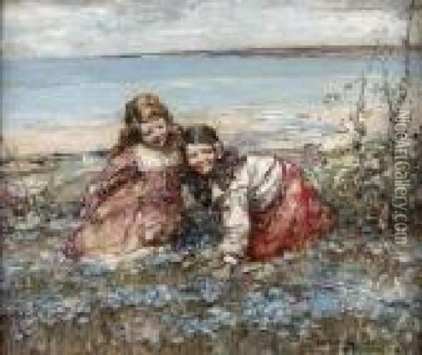 Gathering Bluebells, Brighouse Bay Oil Painting - Edward Atkinson Hornel