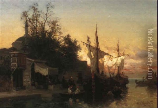 Sunset On The Bosphorus Oil Painting - Germain Fabius Brest