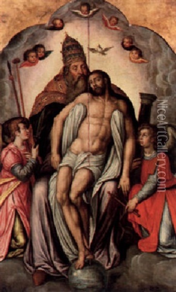 Kristus Och Fadern Flankerad Av Tva Anglar Oil Painting - Frans Denys