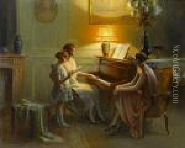 By The Piano Oil Painting - Delphin Enjolras