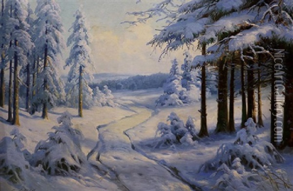 Snow Scene In The Woods Oil Painting - Constantin Aleksandrovich Westchiloff