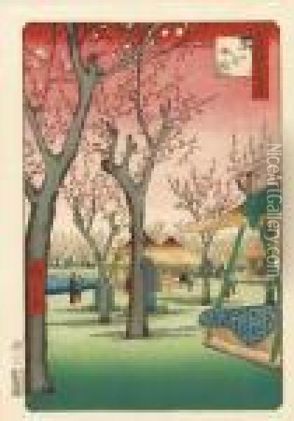 From The Series Meisho Edo Hyakkei [one Hundred Famous Views In Edo], Kamata No Umezono Oil Painting - Utagawa or Ando Hiroshige