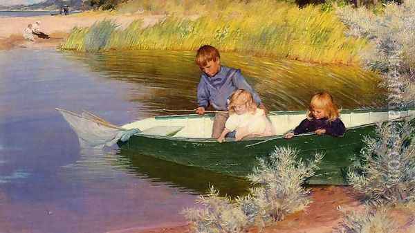 Children Fishing Oil Painting - Charles Curran