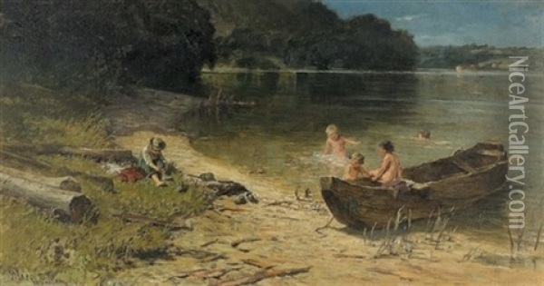 Spielende Knaben Am Seeufer Oil Painting - Wilhelm Marc