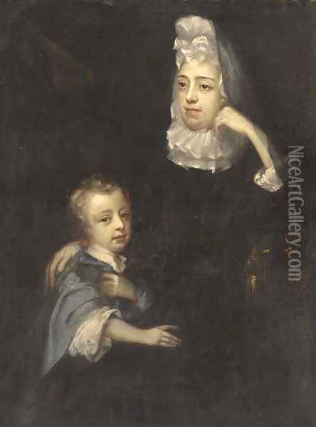 Portrait of a mother and child 2 Oil Painting - English School