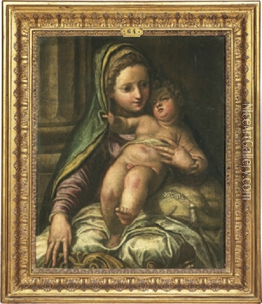 Madonnan Och Jesusbarnet Oil Painting - Domenico (del Riccio) Brusasorci