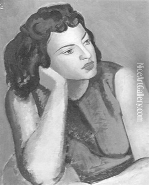 The Black-haired Girl Oil Painting - Bernard Meninsky