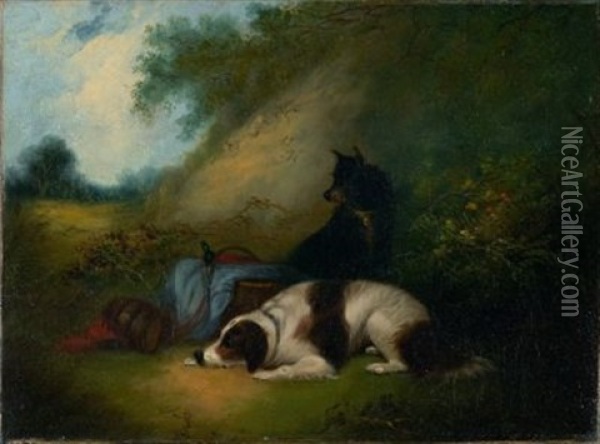 Zwei Hunde Warten Auf Ihren Herrn Oil Painting - George Armfield