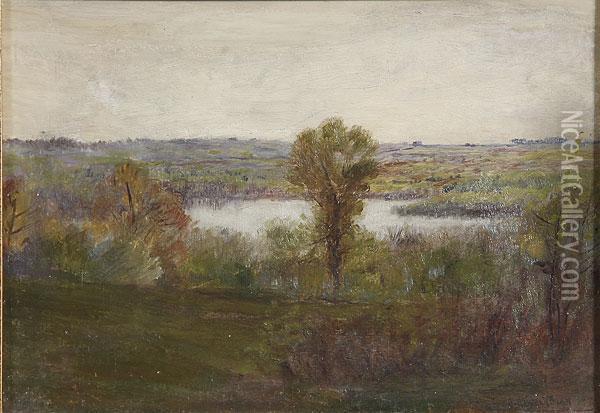 Expansive Spring Landscape Oil Painting - John Henry Twachtman