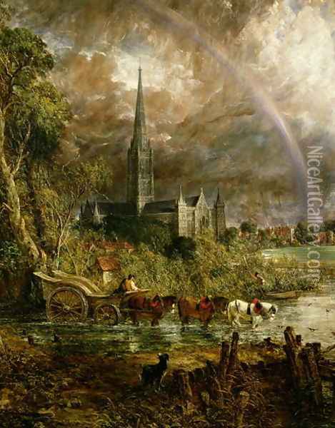 Salisbury Cathedral From the Meadows, 1831 (detail) Oil Painting - John Constable