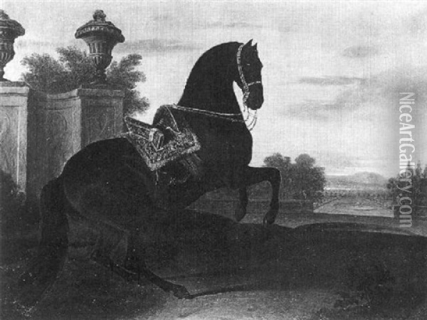 Cheval Cabre Sur Fond De Paysage Oil Painting - Johann Georg de Hamilton