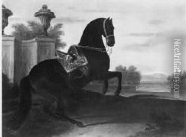 Cheval Cabre Sur Fond De Paysage. Oil Painting - Johann Georg Hamilton