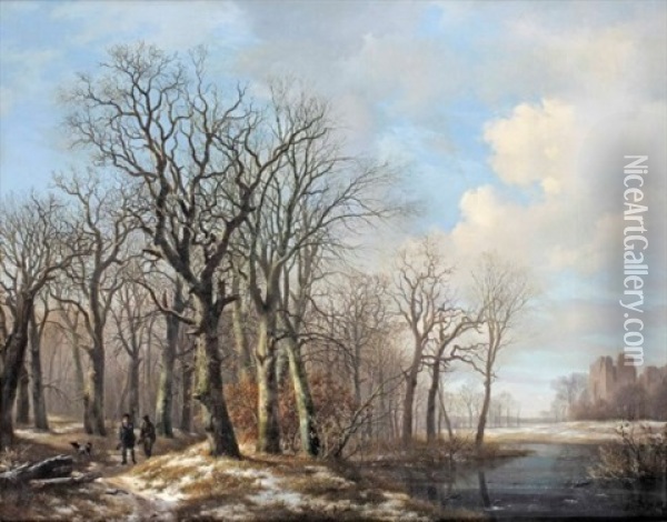 Hunters In A Landscape Oil Painting - Hendrik van de Sande Bakhuyzen
