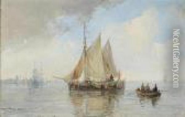 Shipping On A Calm Oil Painting - Andreas Schelfhout