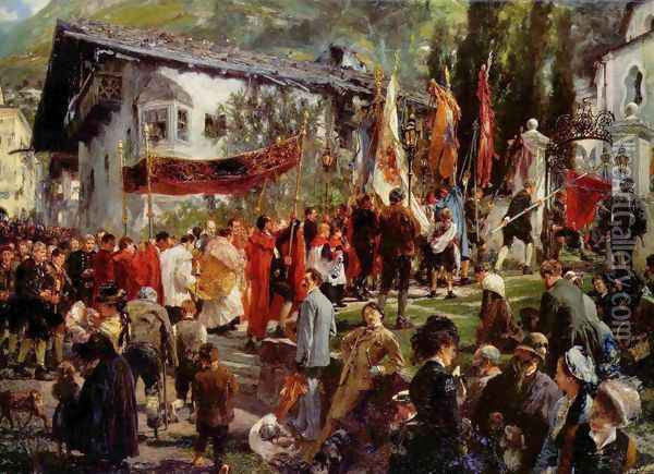 Corpus Christi procession in Hofgastein Oil Painting - Adolph von Menzel