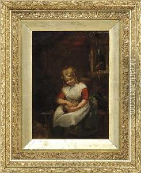 Young Girl With Rabbit Oil Painting - John Frederick Pasmore