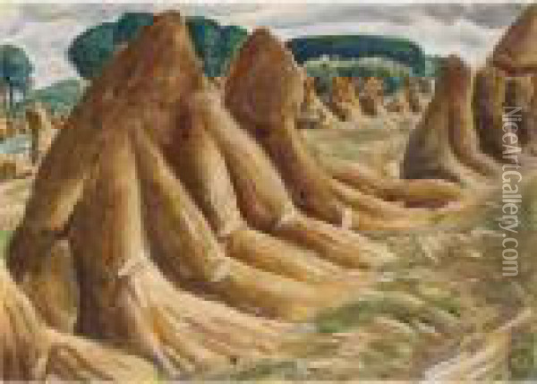 Landscape With Haystacks Oil Painting - Leo Gestel