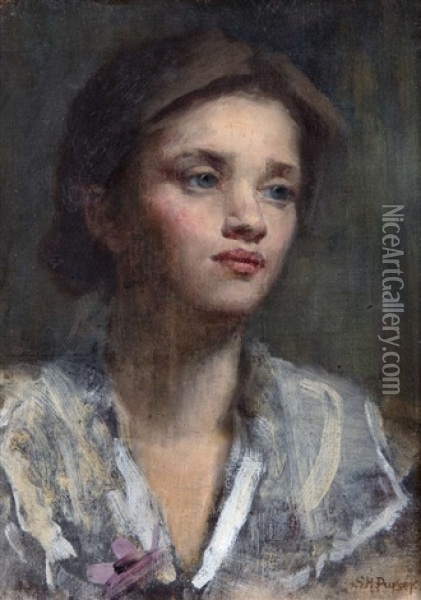 Portrait Of A Young Girl With Flower Oil Painting - Sarah Henrietta Purser