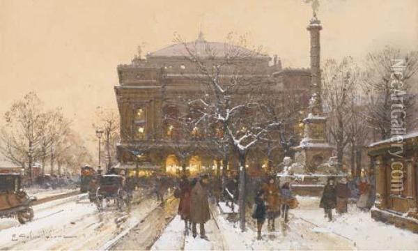 La Place Du Chatelet, Paris Oil Painting - Eugene Galien-Laloue