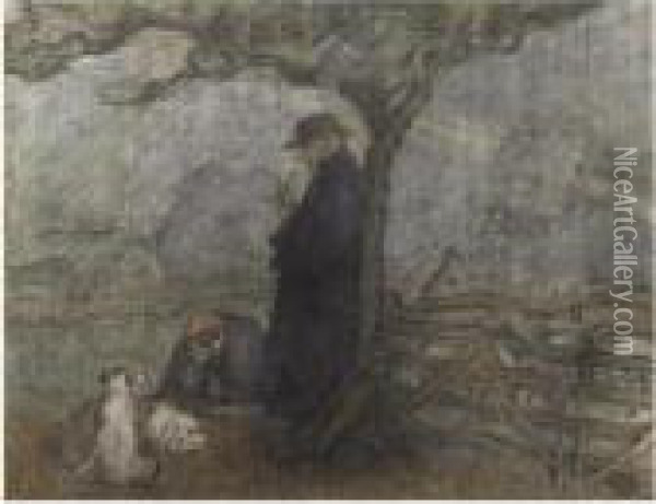 Shepherd And Dogs Under A Tree Oil Painting - Robert Polhill Bevan