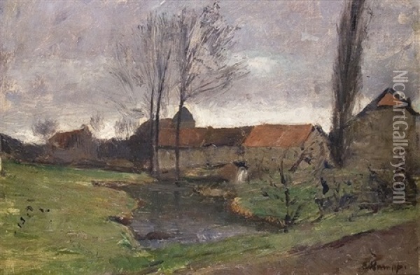 Autumnal Mood At The Village Pond Oil Painting - Eugen Kampf