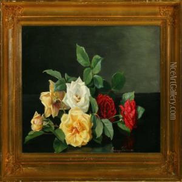 Still Life With Roses Oil Painting - Emmy Marie Caroline Thornam