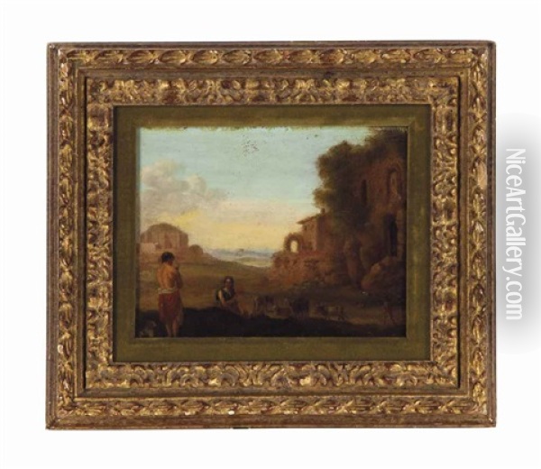 An Arcadian Landscape Oil Painting - Cornelis Van Poelenburgh