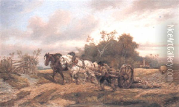 Pulling The Log Wagon, Summer Oil Painting - Alexis de Leeuw