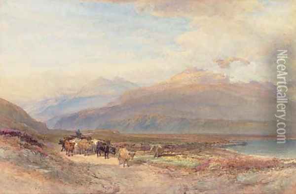 Droving cattle in the Scottish highlands Oil Painting - William Leighton Leitch