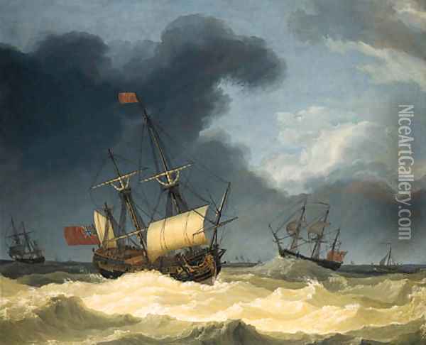 English frigates in rough seas Oil Painting - Jakob Philippe Hackert
