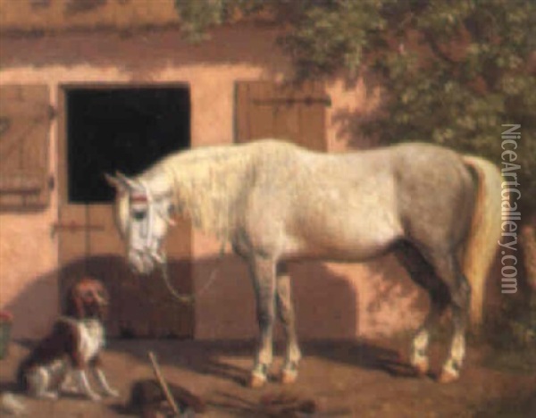 Hest Og Hund Foran Smedje Oil Painting - Carl Henrik Bogh