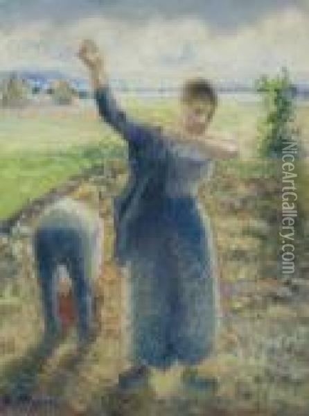 Les Travailleurs Aux Champs Oil Painting - Camille Pissarro