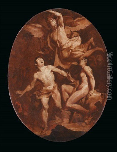 Die Vertreibung Von Adam Und Eva Aus Dem Paradies Oil Painting - Giovanni Battista Pittoni the younger