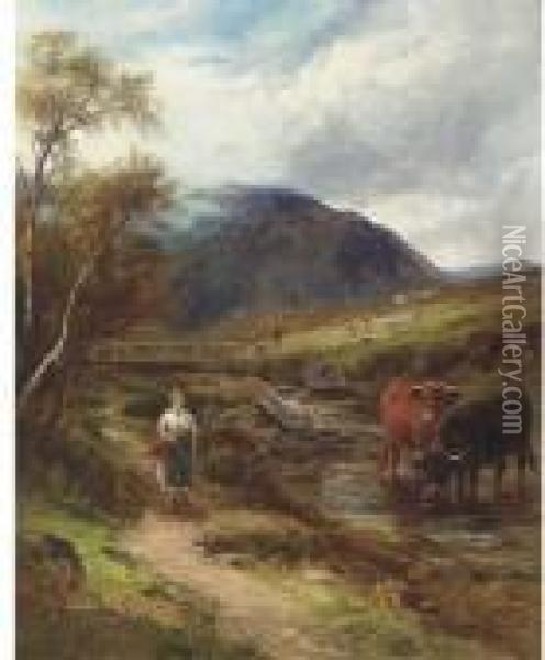 A Highland Lass Oil Painting - John MacWhirter
