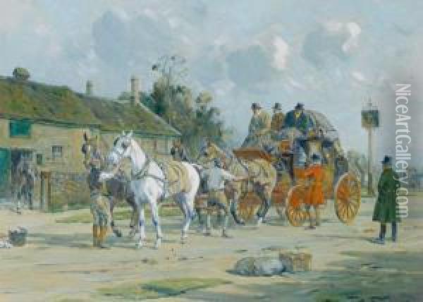 At The Post House Oil Painting - George Wright