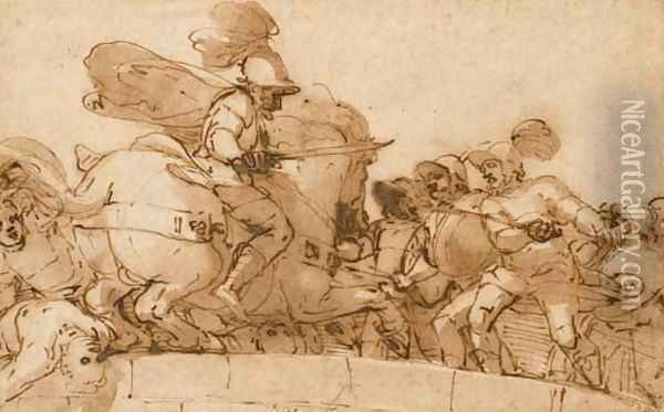 Horatius Cocles sur le pont Sublicius Oil Painting - Lazzaro Tavarone