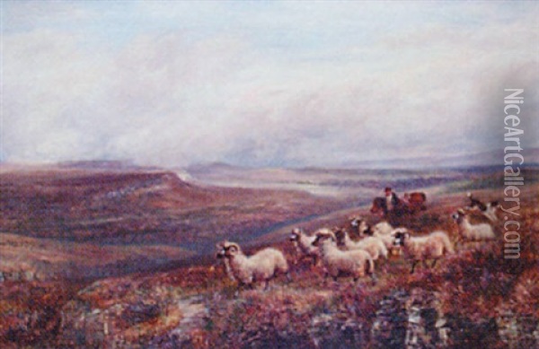 Driving Sheep Oil Painting - Charles Thomas Burt