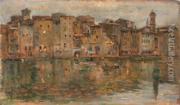 L'arno A Firenze Oil Painting - Alphons Hollaender
