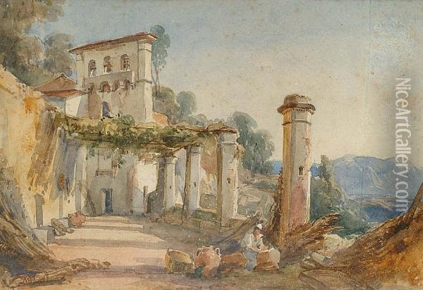 An Italian Terrace Oil Painting - William Leighton Leitch