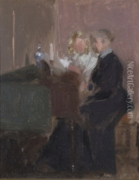 The Piano Lesson Oil Painting - Hermann Dudley Murphy