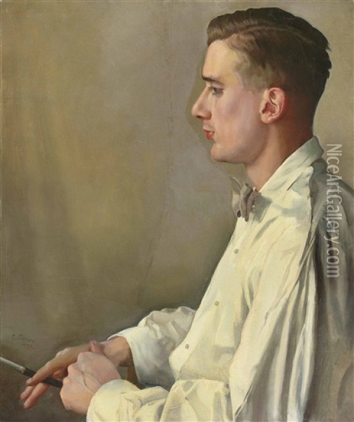 Profile Of Boris Snejkovsky Oil Painting - Konstantin Andreevich Somov