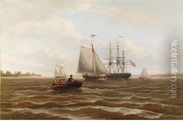 Shipping On The East Coast Of America Oil Painting - Thomas Birch