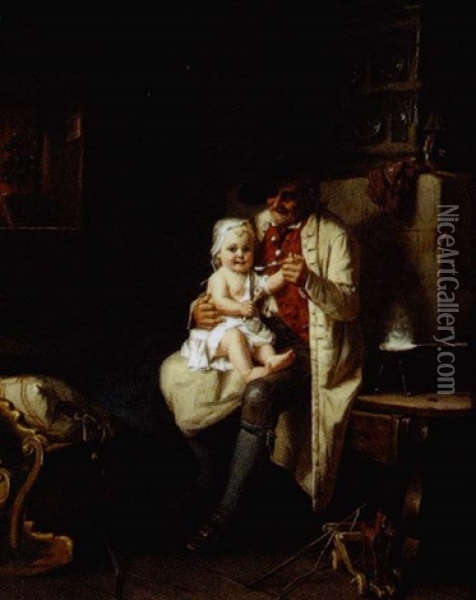 Feeding The Baby Dinner Oil Painting - August Mueller