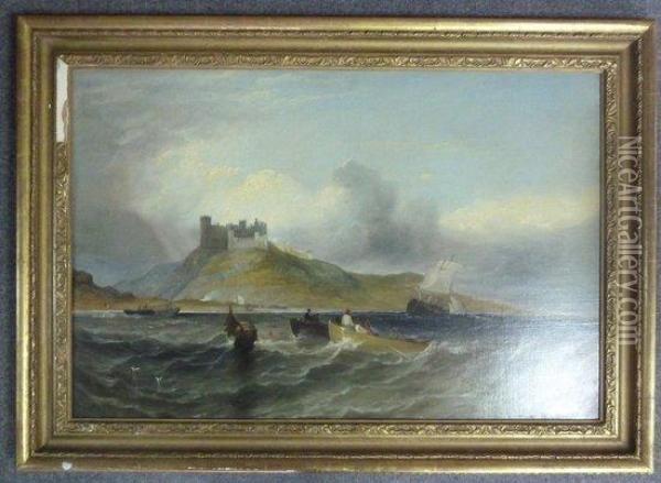 Bamborough Castle 
With Shipping In The Foreground Oil Painting - George Balmer