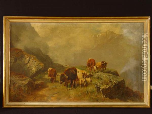 Kuhe Auf Der Hochalm Oil Painting - Christian Friedrich Mali