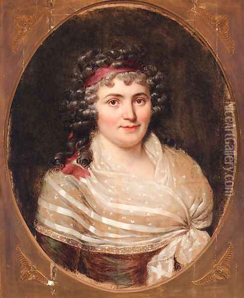 Portrait of Jeanne Robertine, Marquise d'Orvillier, nee Rillet (1772-1862), half-length, in a lace fichu and a red bandeau Oil Painting - Francois-Xavier Fabre