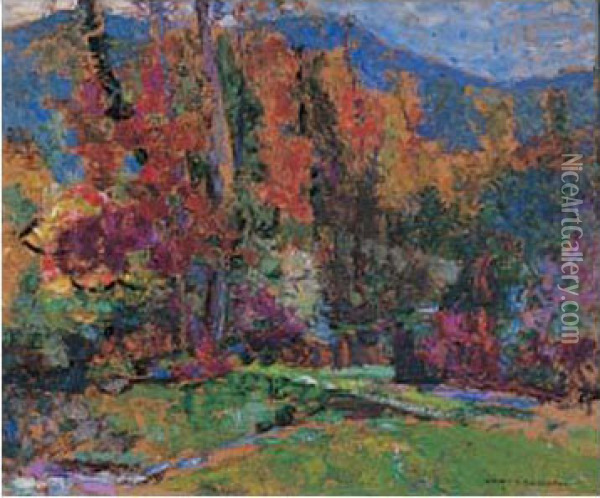 Automne, Le Petit Ruisseau, Circa 1939 Oil Painting - Victor Charreton