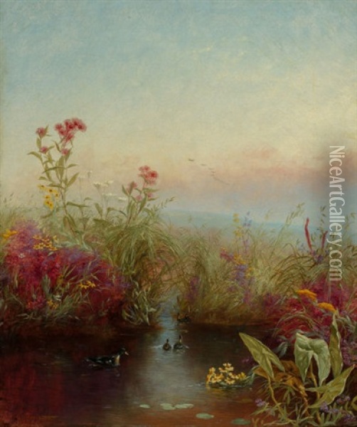 Riverbank In Bloom Oil Painting - Jerome B. Thompson