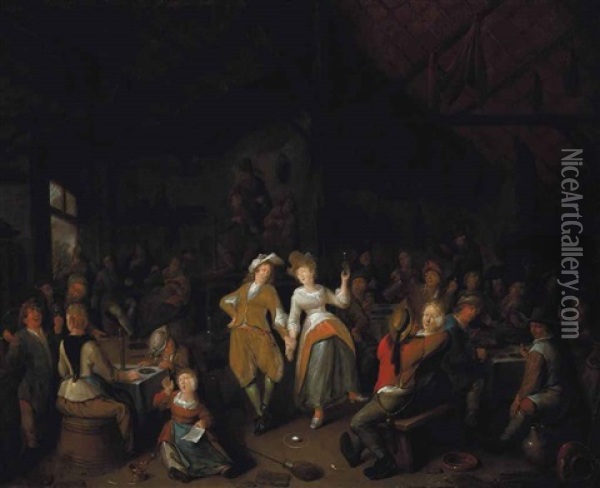 Peasants In A Barn Interior Dancing And Merrymaking Oil Painting - Jan Jacobsz Molenaer